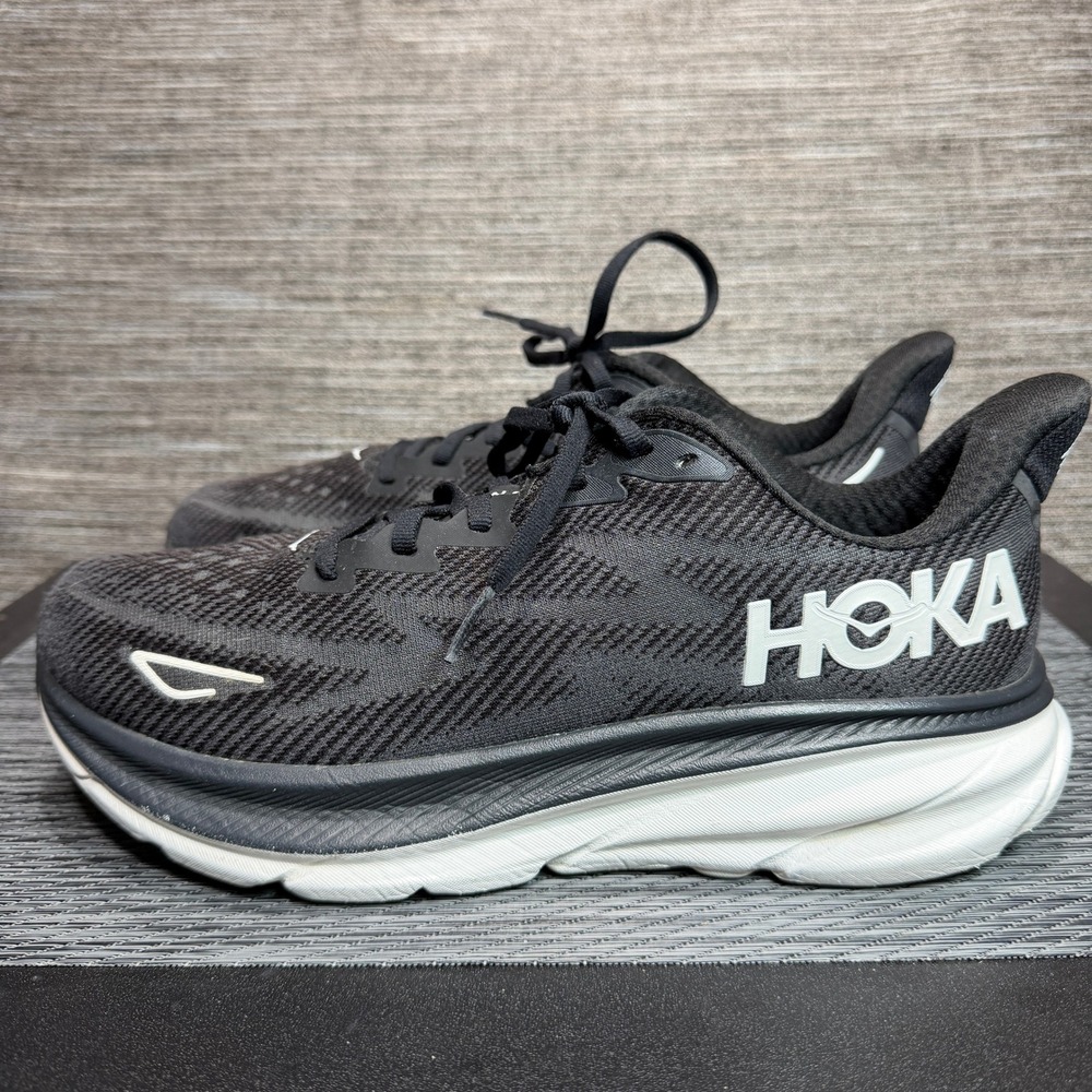 Hoka Women 9.5B Black Clifton 9 1127896 BWHT Running Shoes Sneakers